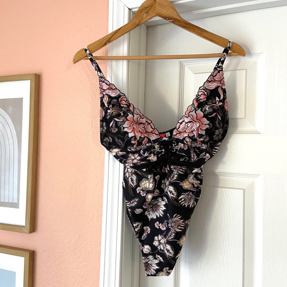 ASOS Embroidered Floral High Leg One Piece Suit